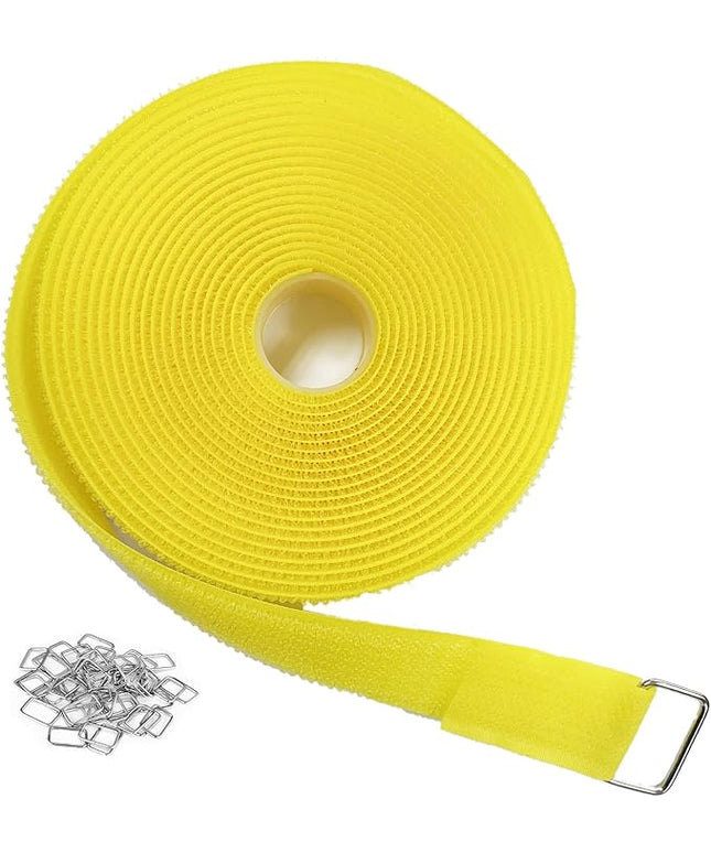 1"x16ft Hook and Loop Straps with 25 Metal Buckles, Adjustable Fastening Cable Straps, Cut-to-Length Cinch Strap, Reusable Nylon Securing Cord Ties for Organizer or Storage, 1 inch Wide,Yellow