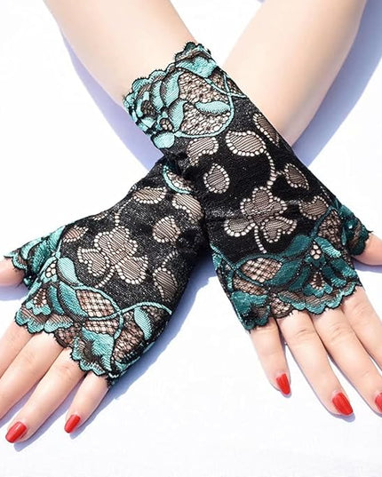 Women's Short Lace Gloves Fingerless for Driving Wedding Wrist Length Bridal Prom Gloves