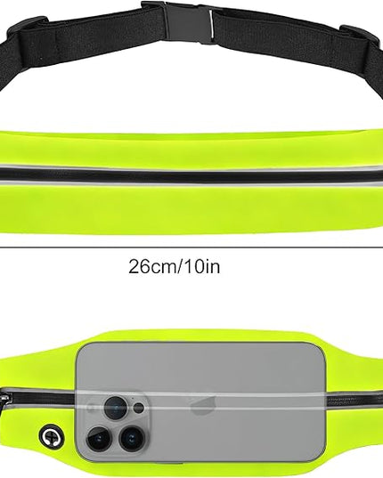 Slim Running Belt For Men and Women Waist Fanny Pack Phone Holder Pouch Bag Reflective Zipper Pocket Workout Cycling Fitness Kelly Green