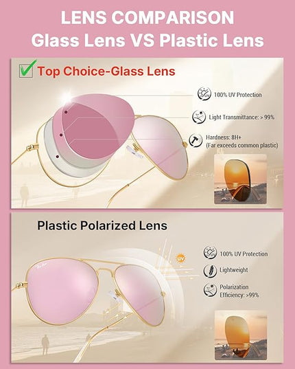 Pro Acme Classic Aviator Sunglasses for Women & Men Glass Lens Metal Frame UV400 Driver Sunglasses