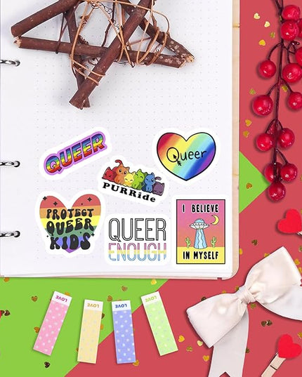 BulbaCraft 100Pcs Queer Stickers for Water Bottle and Laptop - Queer Party Supplies & Decorations, Waterproof Vinyl Decals, LGBTQ+ and Pride Stickers, Gifts for Women & Men