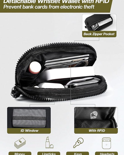 Clip and Go Strap for Phone with Wallet Crossbody Phone Lanyard Adjustable and Detachable RFID Wristlet Wallet with ID Window and Zipper, Black