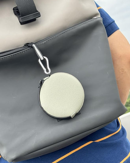 OneJoy Mini Round Coin Purse with Clip on, Lightweight Waterproof Zipper Pouch for Earbuds, Keys, Coins, Compact Travel Storage Case for Women & Men, Xmas Gift [ Olive ]