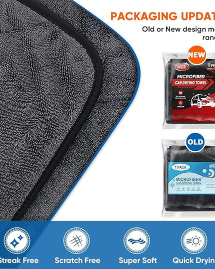 HOMEXCEL Professional Car Drying Towel (36"x 24") with Twisted-Loop Technology, 1200GSM for a Streak-Free Finish – Microfiber Towels for Cars, Trucks, SUVs, RVs and Motorcycles