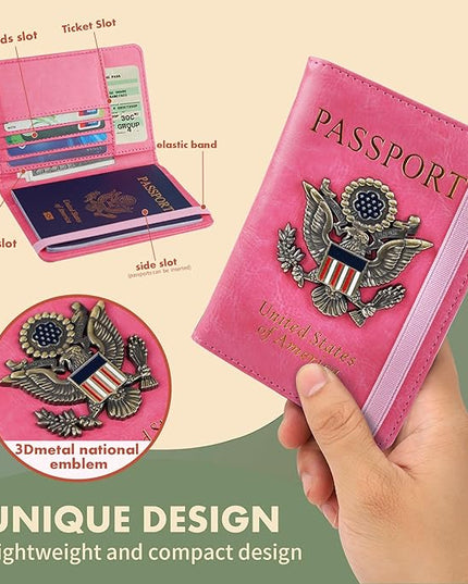 Passport Holder Cover Travel Wallet RFID Blocking Passport Wallets Family Organization Personalized Wallet Case for Men and Women Travel Must Haves (Pink)