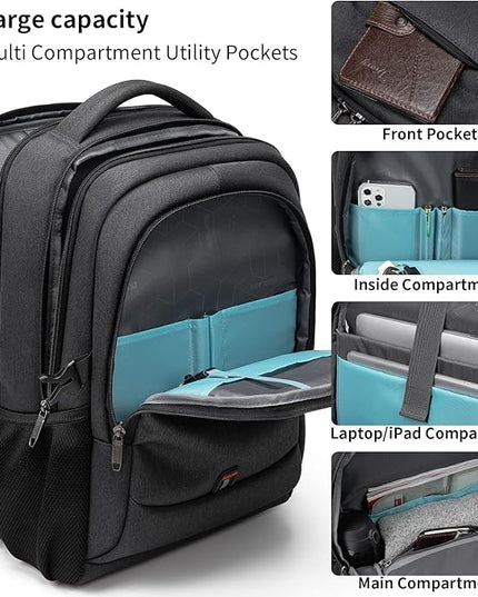 DUSLANG 17 Inch Laptop Backpack for Travel Water Resistant College Backpack for Men Women Laptop Bag with USB Charging Port Key Hanging Ornament Christmas Decorative,Black