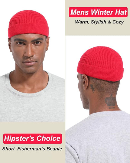 Short Fisherman Beanie for Men Women, Wool Knit Cuff Warm Winter Hats, Trawler Beanie Watch Caps Soft Skullcap