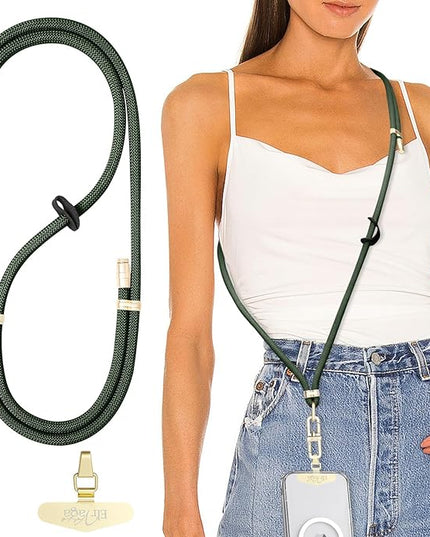Adjustable Anti-Theft Phone Lanyard Neck & Crossbody Strap with 0.2mm Metal Tab & Comfort-Fit 8mm Rope(Dark Green)