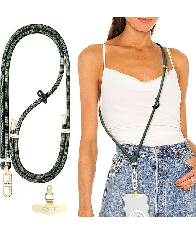 Adjustable Anti-Theft Phone Lanyard Neck & Crossbody Strap with 0.2mm Metal Tab & Comfort-Fit 8mm Rope(Dark Green)