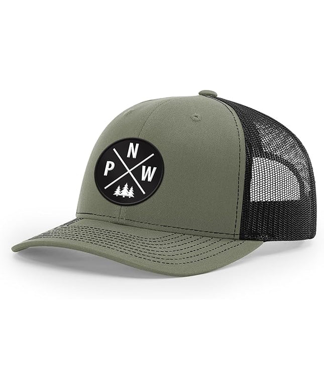 Pacific Northwest Baseball Snapback Trucker Hats with Leather Patch for Men and Women PNW Gifts Outdoor Camping Hiking Cap