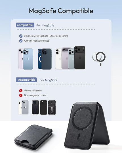 Magnetic Wallet for iPhone, Compatible with MagSafe Adjustable Stand Wallet, RIFD Blocking Leather Magnetic Card Holder for iPhone 17/16/15/14/13/12 Series, Not for iPhone 13/12 Mini(Black)