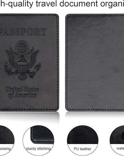 Passport Holder 2Pcs, Passport Cover Wallet Case for Women Men Family, Passports Book Holders Travel Must Haves Cruise Ship Essentials (Black & Rose Red)