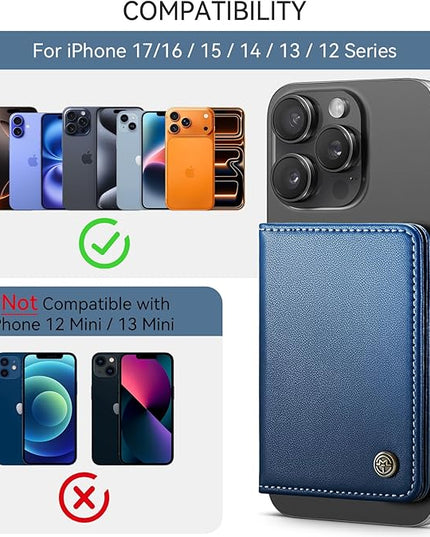 Defencase for Magsafe Wallet Magnetic Card Holder RFID Blocking, PU Leather Minimalist Phone Wallet for MagSafe Phones and Cases for iPhone 17/16/ 15/14/ 13/12/ Pro/Max/Plus/Air, Dark Blue