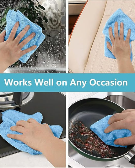 HOMEXCEL Blue Microfiber Cleaning Cloth, 8 Pack Cleaning Towels for Kitchen, Lint Free, Scratch-Free, Highly Absorbent, and Reusable Cleaning Rags for House, Window and Glass, Cars, 11.5 X11.5 inch