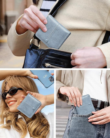 TFKGS Slim Wallet for Women RFID Wallet Women Small Wallets Woman Thin Credit Card Holder RFID Blocking Bifold Compact Pocket Ladies Leather Blue Mini Purse