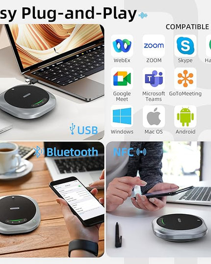 Bluetooth Conference Speakerphone M6 Conference Microphone with AI Noise Reduction AI Transcription Full-Duplex 360° Omnidirectional Voice Pickup USB Speaker for Teams Zoom Home Office, Black