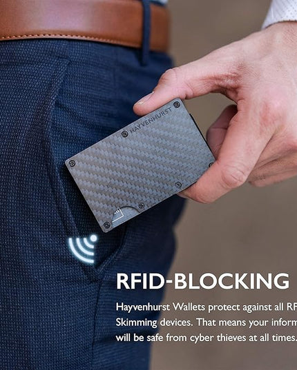 Hayvenhurst Wallet For Men - Reinvented Design Men's Wallet - Slim, Minimalistic & Seamless, Blocks RFID Scanners with a Money Clip (Carbon Fiber)
