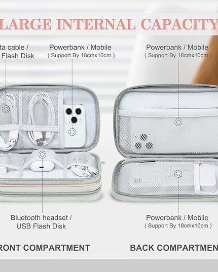 FYY Electronic Organizer, Travel Cable Organizer Bag Pouch Electronic Accessories Carry Case Portable Waterproof Double Layers Storage Bag for Cable, Cord, Phone, Earphone, Medium Size, Light Pink