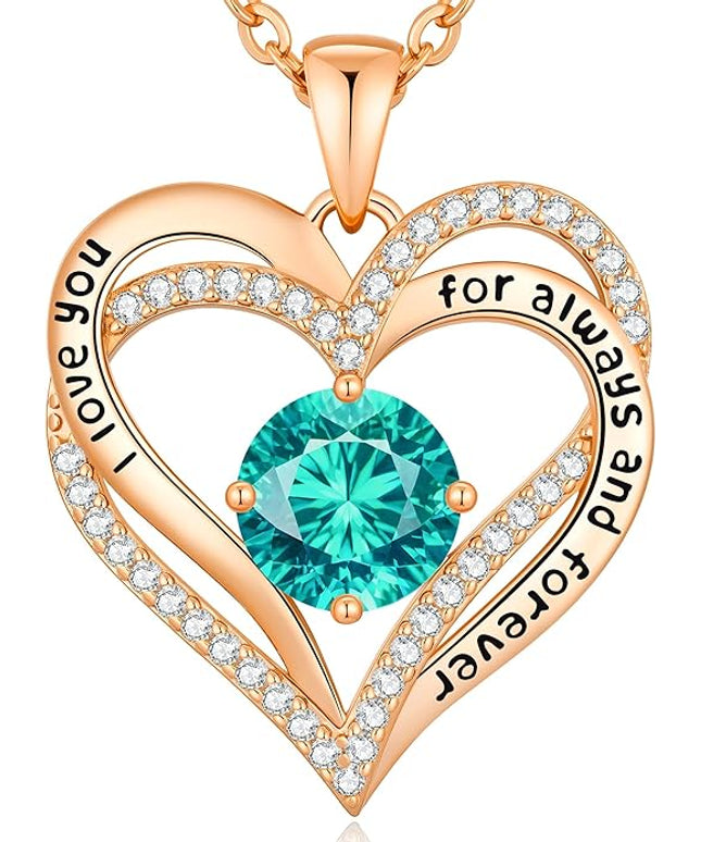 CDE Forever Love Heart Necklaces for Women, Wedding Anniversary, Birthday Mothers Day Christmas Day Gifts for Mom, Mother, Wife, friend, S925 Silver Jewelry with Birthstone Pendant