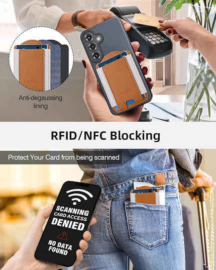 HiWe for MagSafe Wallet for Galaxy S25/S24 Series with Magnetic Case and iPhone 17/16/15/14/13/12 Series, No Case, 6 Cards Holder, RFID Leather Slim, Brown