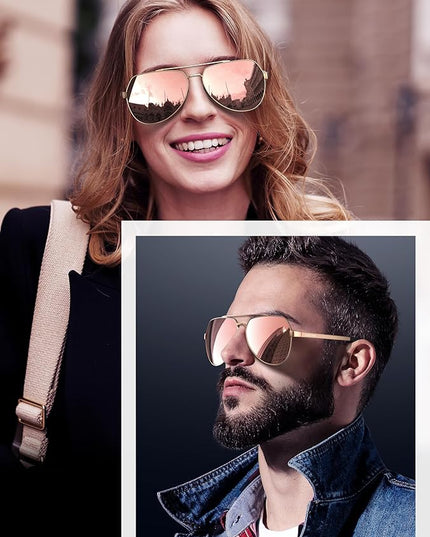 LUENX Aviator Sunglasses for Men Women Polarized New Shades Large Metal Frame - UV 400 Protection