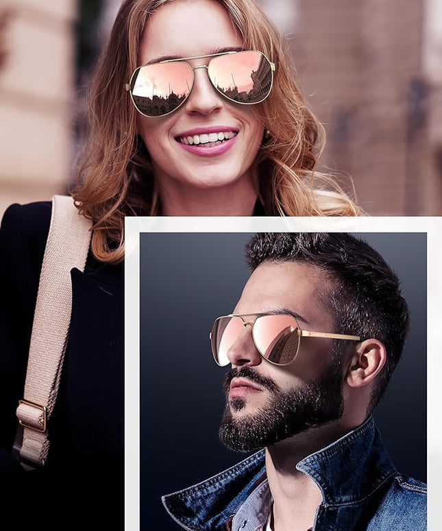 LUENX Aviator Sunglasses for Men Women Polarized New Shades Large Metal Frame - UV 400 Protection