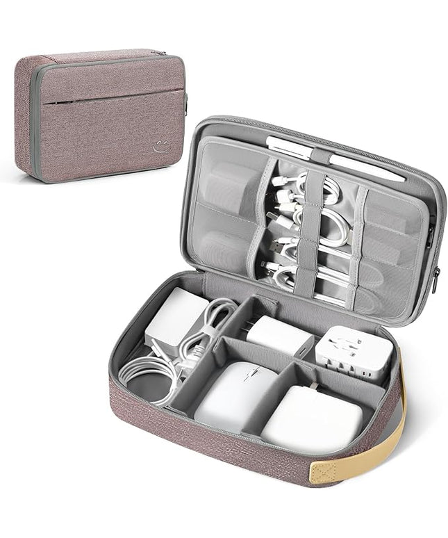 Travelkin Large Cord Organizer Travel, Electronic Organizer Travel Case, Expandable Cable Organizer Bag For Cords, Chargers Phone, Usbs, Tablet (Up to 10"), SD Card (Pink)
