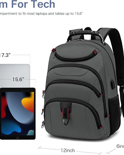 Boavan Laptop Backpack for men, 15.6 inch Laptop Bag with USB Port, Waterproof Travel Work Backpack Purse, Anti-Theft Teacher Nurse Doctor Casual Bookbags Office Business backpack，Grey