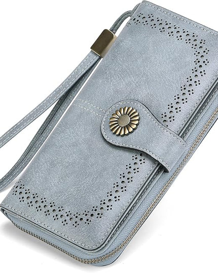 SENDEFN Wallet for Women RFID Blocking Leather Clutch Long Purse Large Capacity Credit Card Holder Wristlet