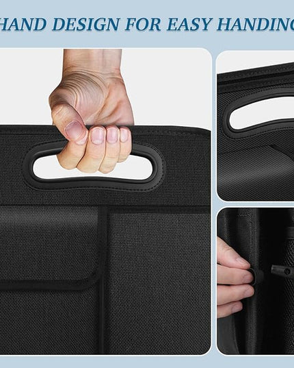 Trunk Organizer, Collapsible Waterproof car Trunk Organizer for SUVs & Sedans, Car Storage Organizers with Reinforced Handles, Car Accessories for Women and Men, 2 Compartments, 52L, Black