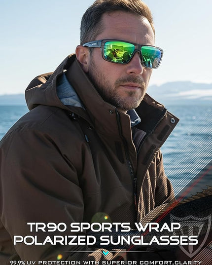 ATTCL Polarized Sunglasses Men for Fishing: UV Protection Lightweight TR90 Sports Wrap Sun Glasses Driving Golf Running