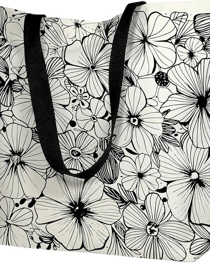 Large Tote Bag for Women, Floral Grocery Tote with Snap Thick Canvas Both Side Pattern, Gift Daily Use Shopping Travel Picnic