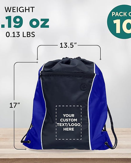 DISCOUNT PROMOS Two-Tone Drawstring Backpack Non-Woven - 10 pack - Customizable Text, Logo - Durable Sports Backpacks - Ideal for Sports, Travel, Gym & More - Blue