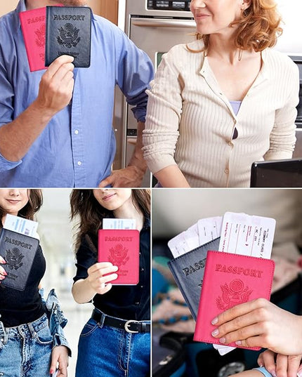 Eoehro Passport Holder for Travel Essentials-2Pack, Passport Wallet Cover Case for Travel Must Haves Accessories,Passport Book Holders for Women and Men
