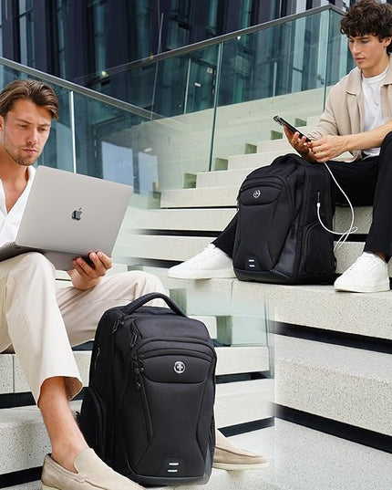 Swissdigital Design Men's Laptop Backpack for College and Business Travel with Integrated USB Charging Port and RFID Protection Fits Laptops up to 15.6 Inch, Black | SD1695-01