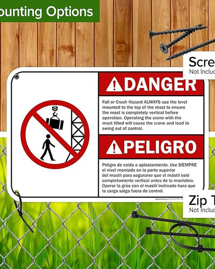 Danger Fall Or Crush Hazard Always Use The Level Mounted Bilingual Sign, 12x18 Inches, 55 mil thick HDPS (high density polystyrene), Made in USA by My Sign Center