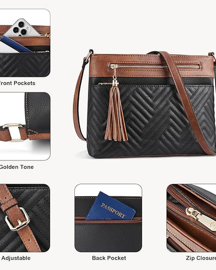 BOSTANTEN Crossbody Purses for Women Medium Shoulder Bag Quilted Handbags with Zipper Pocket
