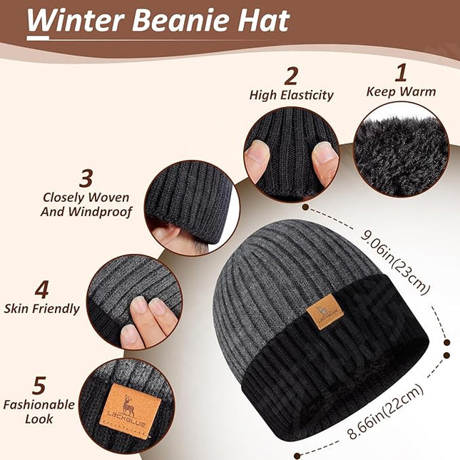 Men Women Winter Beanie Hats Scarf with Touchscreen Gloves Warm Knit Themal Gloves Long Scarf Set with Fleece Lined