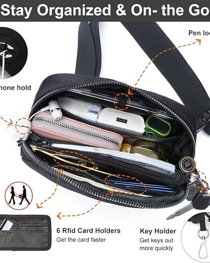 Mini Belt Bag for Women, RFID Small Fanny Pack, Womens Fashion Waist Packs with Extender Strap, Crossbody Bum Bags