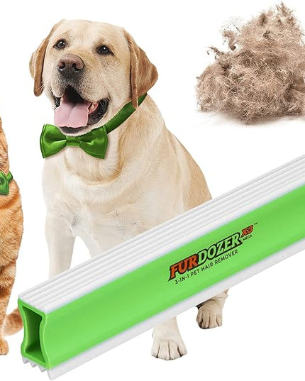 FurDozer Pet Hair Remover & Auto Detailing Tools - Cat & Dog Hair Remover for Carpets, Car Interiors, Couches, Bedding, & Pet Furniture (Green, X3 MEGA - 10" Long)
