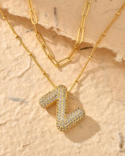LUCA SMITH Initial Necklaces for Women, Dainty Balloon Bubble Letter, Name Letter Alphabet Pendant Layered Choker Chain Jewelry Gift