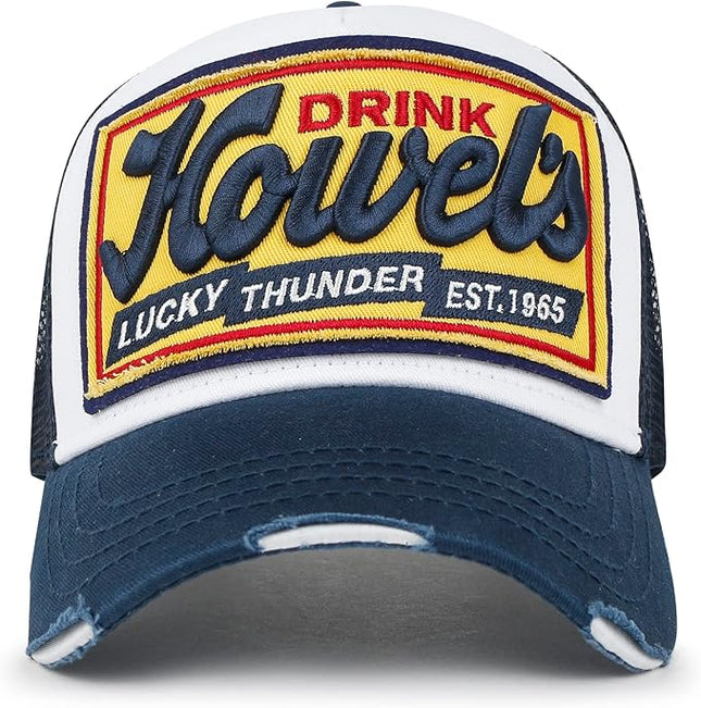 ililily Premium Howels Embroidery Vintage Baseball Cap Distressed Trucker Hat