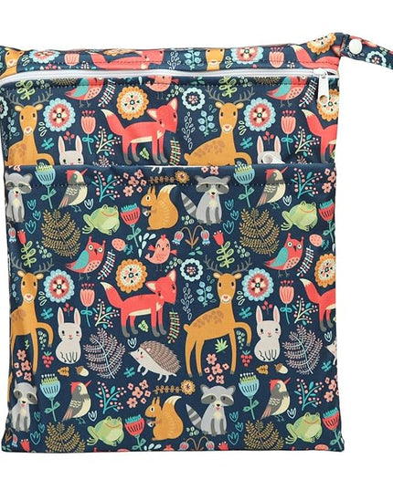 Wet Bag Baby Cloth Diaper Nappy Insert Reusable Washable With Two Zipper Pockets (Forest Animal Fox Owl)