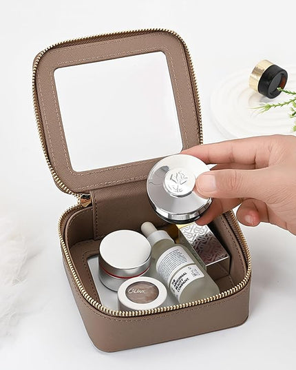 Aveniee Mini Clear Makeup Bag, Small Travel Toiletry Bag Cosmetic Bags TSA Approved, Clear Makeup Case Pouch with Zipper, Car Organizer Essentials for Women Men,Taupe