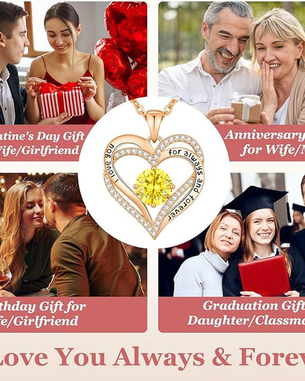 CDE Forever Love Heart Necklaces for Women, Wedding Anniversary, Birthday Mothers Day Christmas Day Gifts for Mom, Mother, Wife, friend, S925 Silver Jewelry with Birthstone Pendant