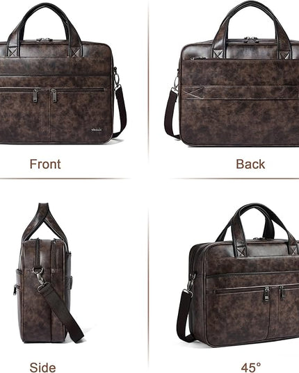 Shrrie Leather Messenger Bag for Men&Women 16 inch Laptop Bag,Water-Resistant Retro Leather Briefcase for Men Business,Work