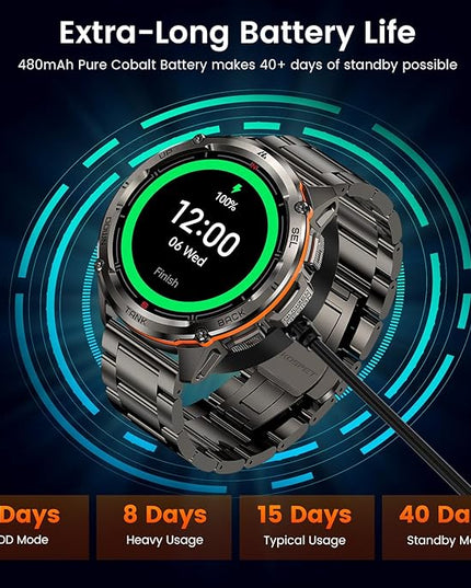 AMAZTIM GPS Smart Watch for Men, 6 Satellite Positioning, Compass, Stainless Steel Body, 50M Waterproof, 470mAh Extra-Large Battery, Answer/Make Call, 1.43" AMOLED Screen, Compatible for Android iOS