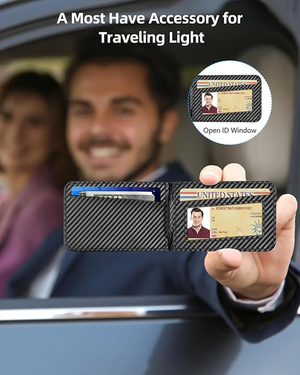 Phone Wallet Stick On, Phone Wallet with Adjustable Stand, Open ID Window, 8-Card Holder, Stronger 3M Adhesive Credit Card Holder for Back of Phone Case, iPhone, Samsung and Android, Carbon Fiber