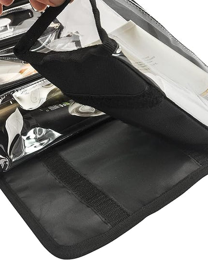 Large Capacity Hanging Eco Polyester Travel Toiletry Bag Makeup Cosmetic Bag 4-in-1 Roll-Up Make Up Storage Organizer With 4 detachable Removable Zipper Clear TPU Pouches & Hook