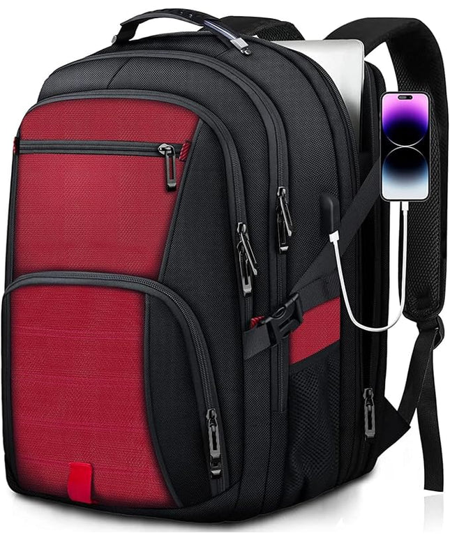 Extra Large Laptop Backpack, 18.4 Inch Laptop Backpacks for Men Women with USB Port, 55L Anti Theft Water Resistant College Bussiness TSA Airline Approved Work Computer Backpack, Red